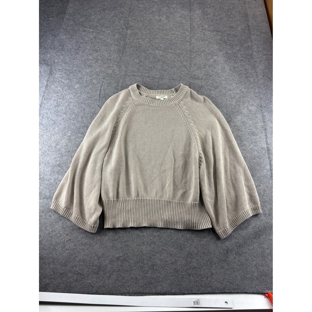 Max Studio London Beige Knit Sweater Wide Sleeve Raglan Linen Blend L Minimalist